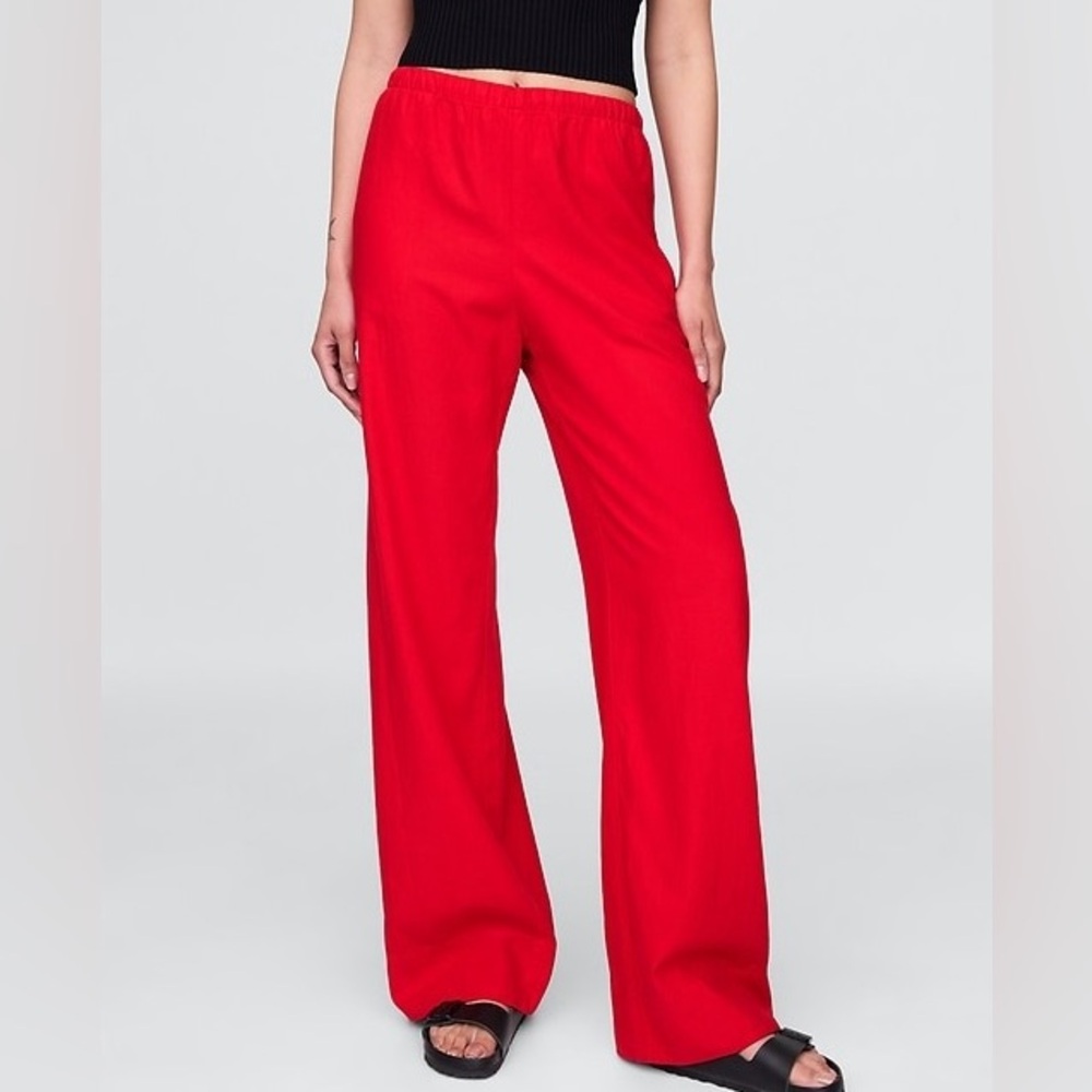 GAP linen-blend easy wide-hem pants red